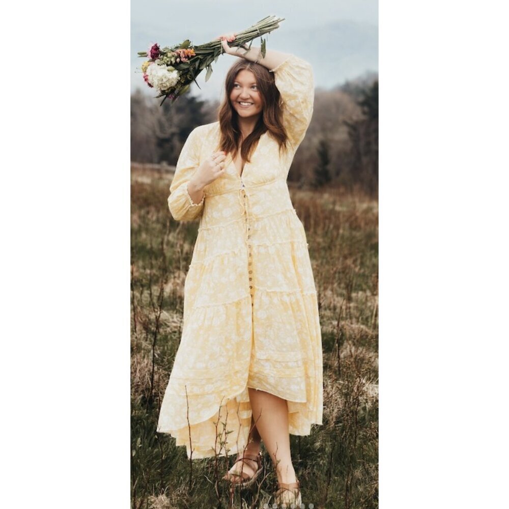 FREE PEOPLE Pappiet Midi Dress in Sunshine Combo Size X-Small - Picture 11 of 12